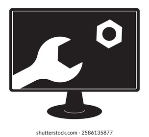 Repair and adjustment of computers. System Update Improvement. Desktop PC Setting Icon. Vector illustration