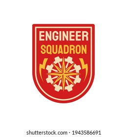 Repair battalion engineering squadron isolated patch on military uniform. Vector engineers division troops squad of navy marine fleet with windrose and steering wheel. Special forces elite chevron