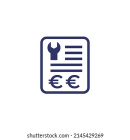 repair bills, cost icon with euro