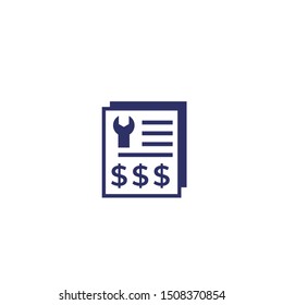 repair bills, cost icon, vector