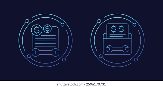 repair bills icons, maintenance cost, linear design