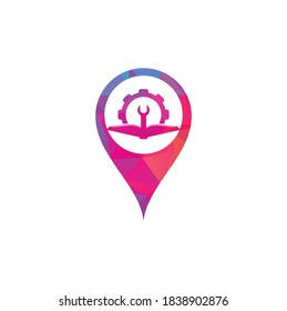 Reparar el vector de diseño de plantillas de logotipo de la forma Gps del libro. Diseño del logotipo del libro y de la llave