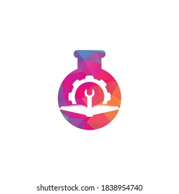 Repair Book lab shape concept Logo Template Design Vector. Book and wrench logo design	