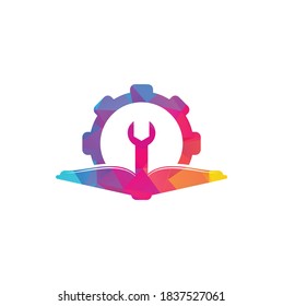 Repair Book Logo Template Design Vector. Book and wrench logo design