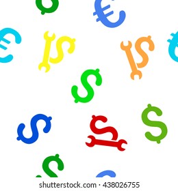 Repair Business vector seamless repeatable pattern. Style is flat repair business and dollar symbols on a transparent background.