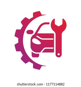 Repair Car logo, silhouette car, gear and wrench, sign emblem service svg