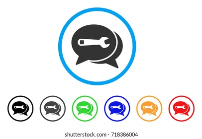 Repair Chat rounded icon. Style is a flat repair chat gray symbol inside light blue circle with black, gray, green, blue, red, orange versions. Vector designed for web and software interfaces.