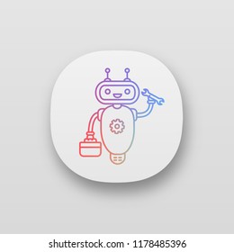 Repair chatbot app icon. UI/UX user interface. Robot with set of tools and screw key. Virtual assistant. Online customer support. Modern robot. Web or mobile application. Vector isolated illustration