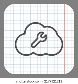 Reparación, vector de icono simple de nube. Diseño plano. En papel gráfico. Fondo gris.ai