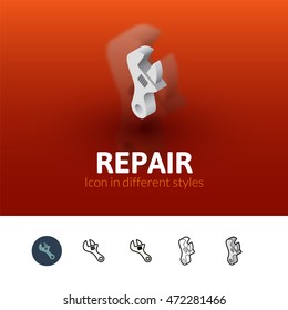 Repair color icon, vector symbol in flat, outline and isometric style isolated on blur background