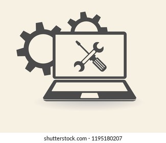 Repair computer icon. One of set web icons.Computer repairs symbol - vector illustration. eps 10. Vector illustration. Settings tools icon