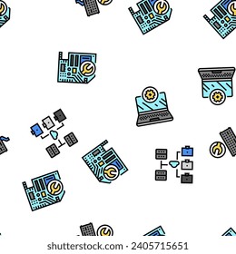 repair computer pc service vector seamless pattern thin line illustration