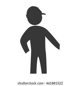Repair and construction concept represented by constructer pictogram with helmet icon. Isolated and flat illustration