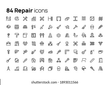 Repair and construction. High quality concepts of linear minimalistic flat vector icons set for web sites, interface of mobile applications and design of printed products.