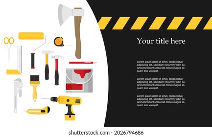 Repair and construction horizontal banners with tools icons.