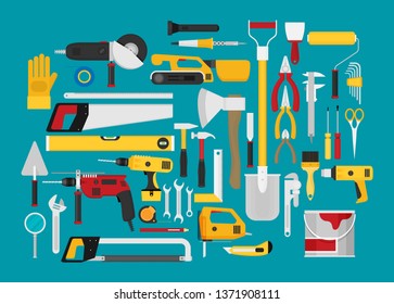 Repair and construction illustration with working tools icons.