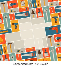 Repair and construction illustration with working tools icons.