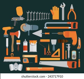 Repair And Construction Illustration With Working Tools Icons.