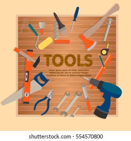 Repair and construction illustration with working tools icons. Set 