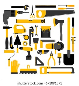 Repair and construction illustration with working tools icons.