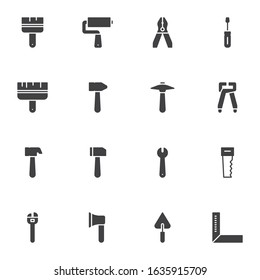 Repair and construction tool vector icons set, modern solid symbol collection, filled style pictogram pack. Signs, logo illustration. Set includes icons as pliers, paint, mallet, wrench, screwdriver