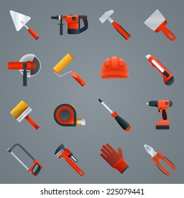 Repair and construction tools icons set with hammer saw screwdriver isolated vector illustration