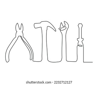 Repair and Construction Tools Line Art Drawing. Tools Symbol Line Art Illustration. Minimalist Trendy Contemporary Design Perfect for Wall Art, Prints, Social Media, Posters, Invitations, Branding.