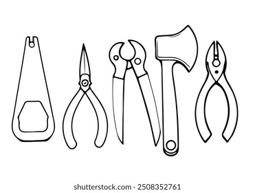 Repair and Construction Tools Line Art Drawing. Tools Symbol Line Art Illustration. Minimalist Trendy Contemporary Design Perfect for Wall Art, Prints, Social Media, Posters, Invitations, Branding