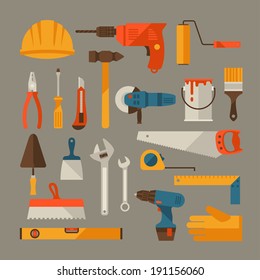 Repair and construction working tools icon set.