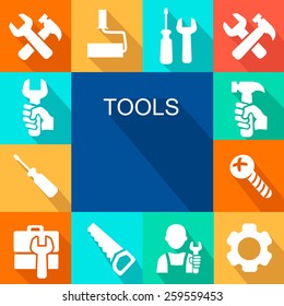 Repair and construction working tools icon background.