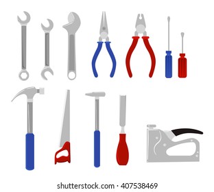 Repair and construction working tools.Tools for carpentry and home renovation hanging on a pegboard
