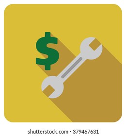Repair Cost long shadow vector icon. Style is a flat symbol on a colored rounded square button.