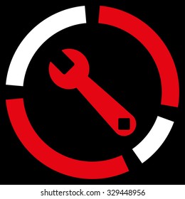 Repair Diagram vector icon. Style is bicolor flat symbol, red and white colors, rounded angles, black background.