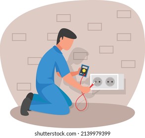 Repair an electrical outlet in the wall of a house Concept vector icon design, Electrician Profession symbol, Power Supply and wiring Sign, handyman and Repairman tools stock illustration