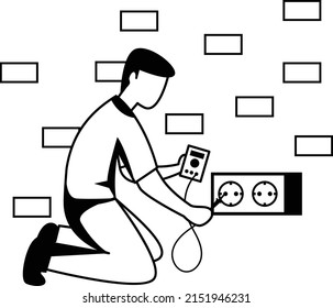 Repair an electrical outlet in the wall of a house Concept vector icon design, Electrician Profession symbol, Power Supply and wiring Sign, handyman and Repairman tools stock illustration