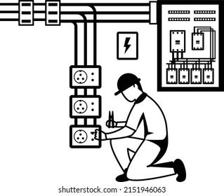 Repair of electricity distribution in Factory cellar Concept vector icon design, Electrician Profession symbol, Power Supply and wiring Sign, handyman and Repairman tools stock illustration