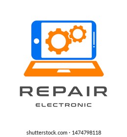 Repair electronic vector logo template with phone and laptop symbol