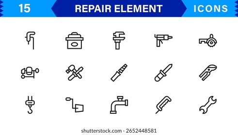 Reparar Elemento e Símbolos de Serviço - Professional Modern Line Icon Pack com Estilo Vetor Exclusivo Apresentando Visuais Mínimos e Claros
