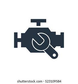 repair engine, isolated icon on white background, auto service, car repair