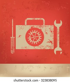 Repair and engineer tools design on red background, grunge vector