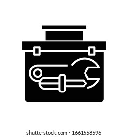 Repair equipment in case black icon, concept illustration, vector flat symbol, glyph sign.