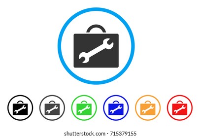 Repair Equipment Case icon. Vector illustration style is a flat iconic repair equipment case gray rounded symbol inside light blue circle with black, gray, green, blue, red, orange color variants.