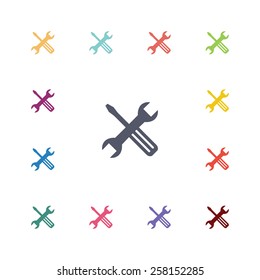 repair flat icons set. Open colorful buttons 
