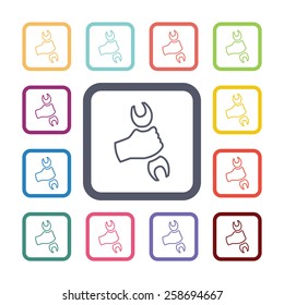repair flat icons set. Open colorful buttons 
