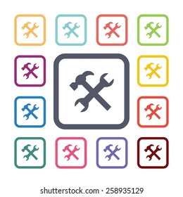 repair flat icons set. Open round colorful buttons. Vector 