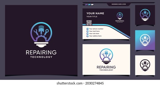 Repair gear logo technology with light bulb concept and business card design Premium Vector