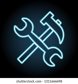 repair, hammer and wrench neon icon. Simple thin line, outline vector of web, minimalistic icons for UI and UX, website or mobile application