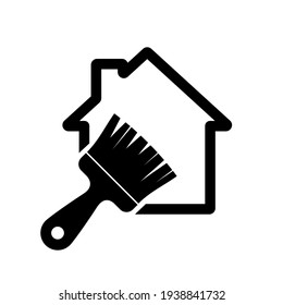 Repair House Icon. Black House Icon With Brush Symbol. Vector Illustration. Conceptual Icon.