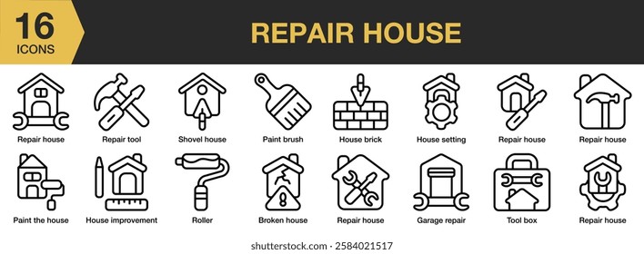Repair House icon set. Includes house, repair, renovation, construction, tool, and More. Outline icons vector collection.