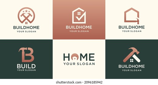 repair house Logo Set, Creative Home Logo Collection combined hammer element, Abstract Buildings Logo Set.